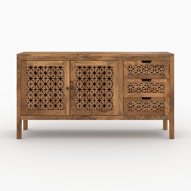 Buffet ajouré en bois de manguier - JAYA Couleur bois foncé <span itemprop=