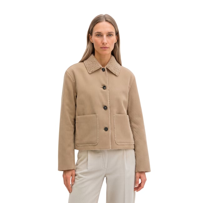 Veste d'extérieur coupe classique en cordon bouclé tressé beige <span itemprop=