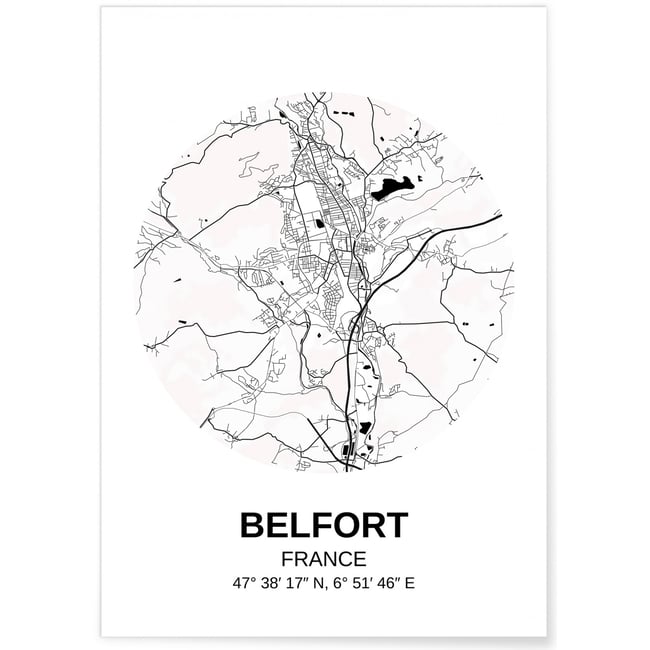 Affiche Carte Belfort Couleur blanc <span itemprop=