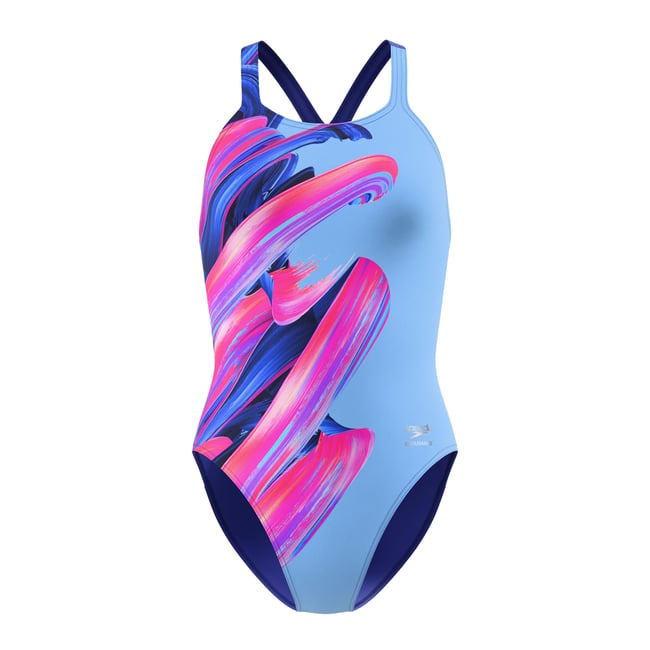 Maillot de bain 1 pièce motif/style imprimé PLACEMENT POWERBACK bleu <span itemprop=