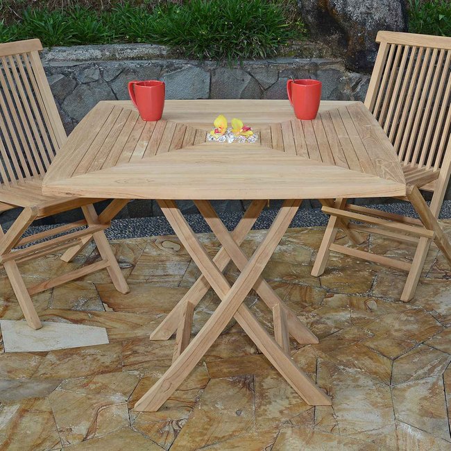 Table pliante carrée en teck massif Cardif 90 x 90 cm naturel <span itemprop=