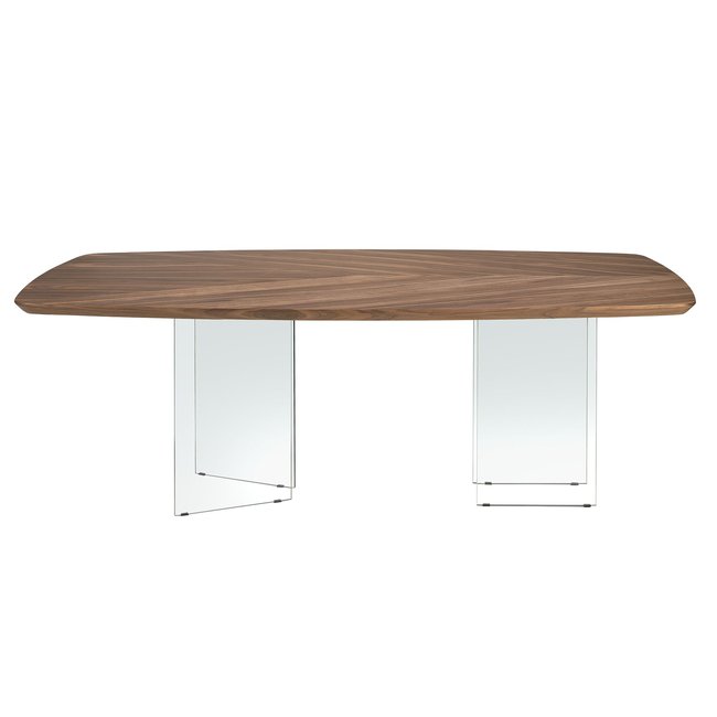 Table de salle à manger ovale en forme de tonneau en noyer et verre trempé Couleur verre | noyer <span itemprop=