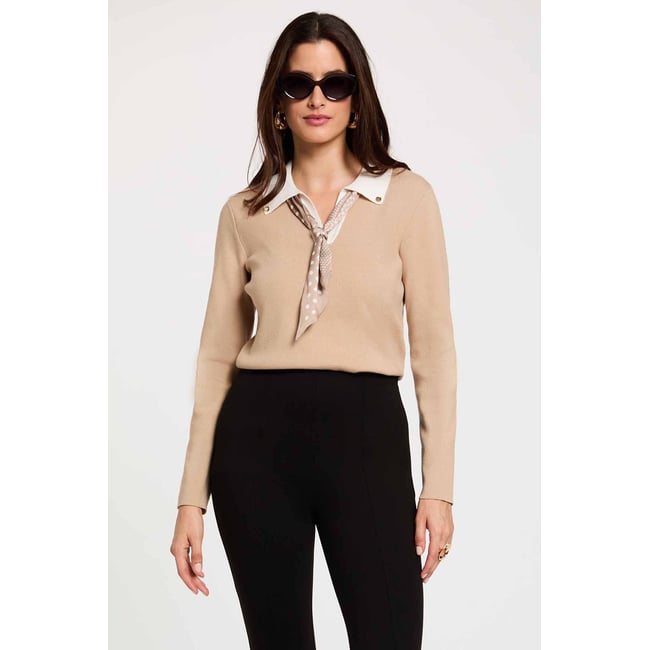 Pull col à revers beige <span itemprop=
