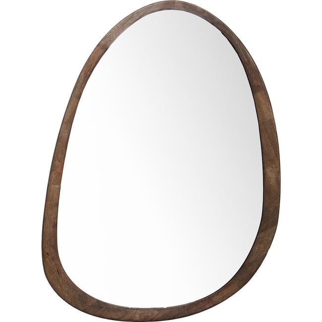 Miroir mural contemporain en bois Couleur brun bois naturel et argenté <span itemprop=