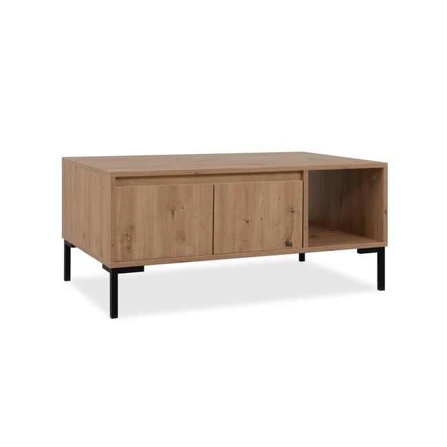 Table basse décor bois 2 portes 1 niche KARVI Couleur bois naturel <span itemprop=