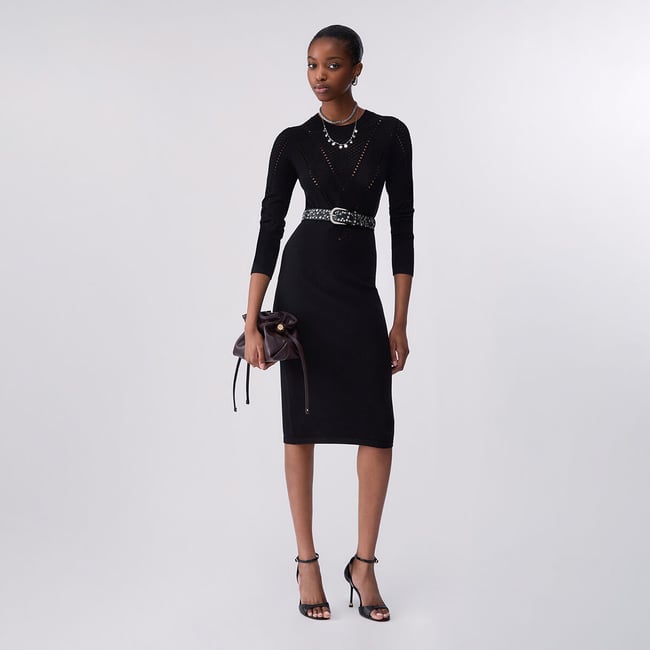 Robe midi en maille noir <span itemprop=