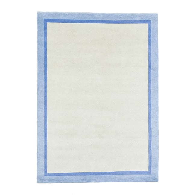 Tapis noué à la main en laine vierge et viscose Couleur bleu & beige <span itemprop=