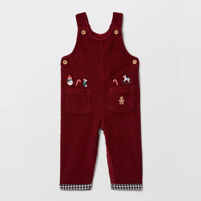 Salopette longue en velours brodée en coton BIO GOTS bordeaux <span itemprop=