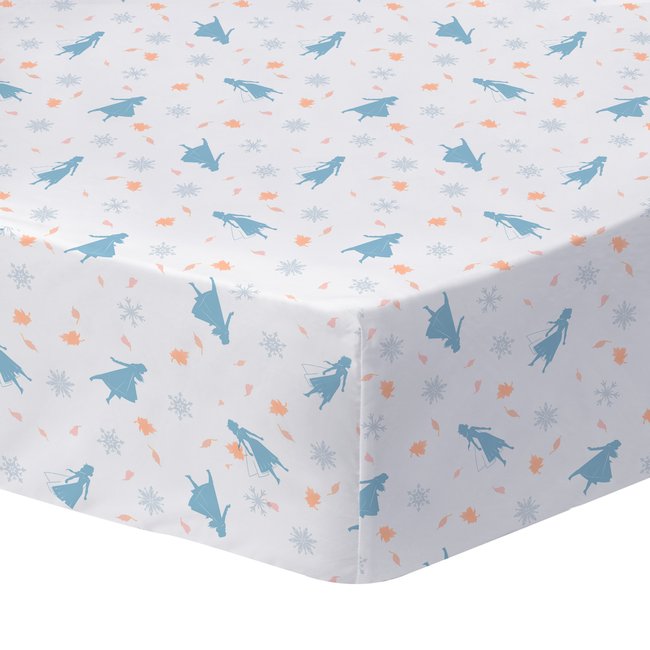 Drap-housse imprimé 100% coton, FROZEN SISTERS blanc <span itemprop=