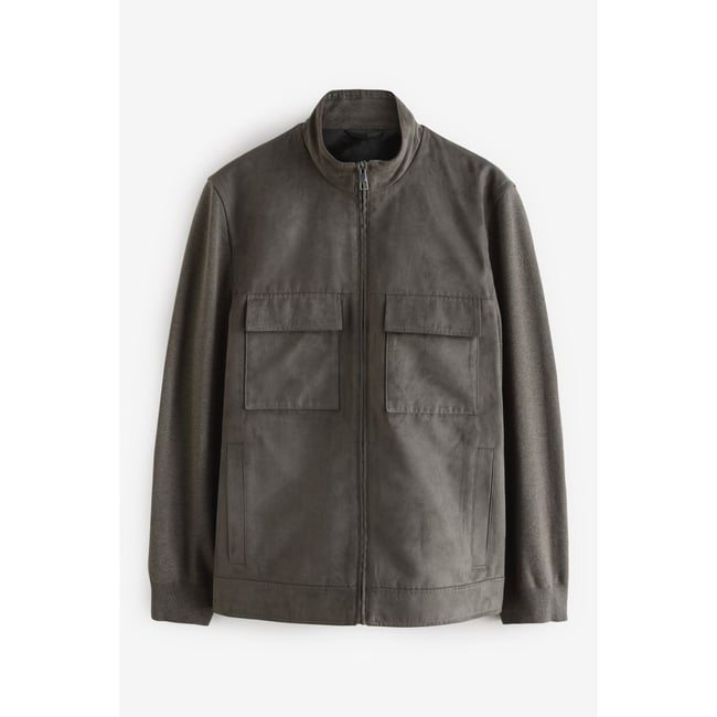 Veste en daim synthétique avec manches maille marron champignon <span itemprop=
