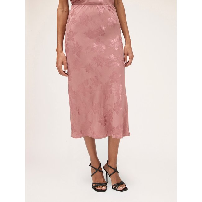 Jupe mi-longue en satin jacquard 100 % viscose rose <span itemprop=