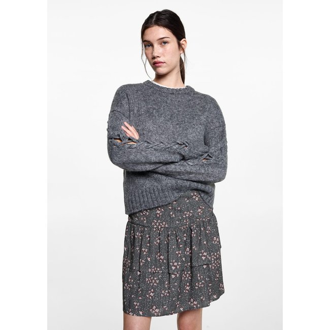 Jupe imprimée volants gris anthracite <span itemprop=