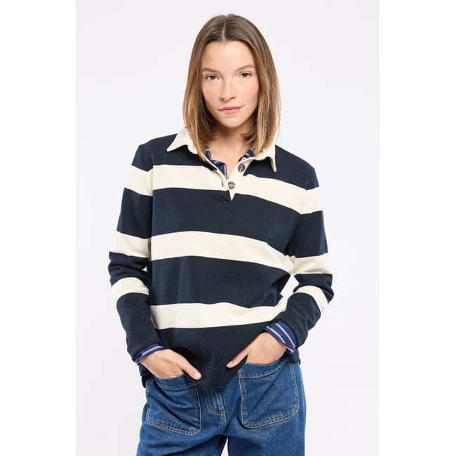 Polo rayé Héritage - coton open-end rich navy/nature <span itemprop=