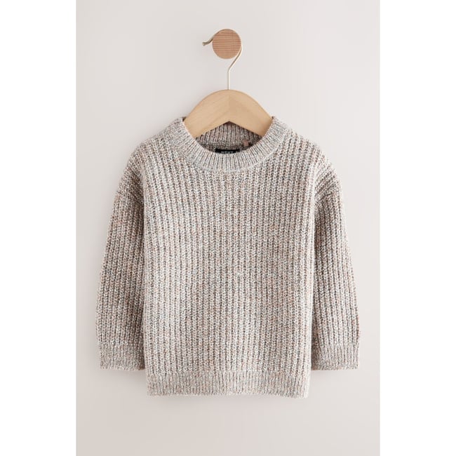 Pull ras du cou en maille naturel <span itemprop=