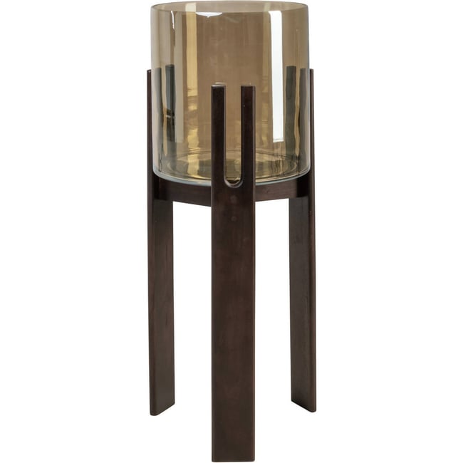 Photophore haut en verre fumé et bois Couleur noyer et verre fumé ambré <span itemprop=