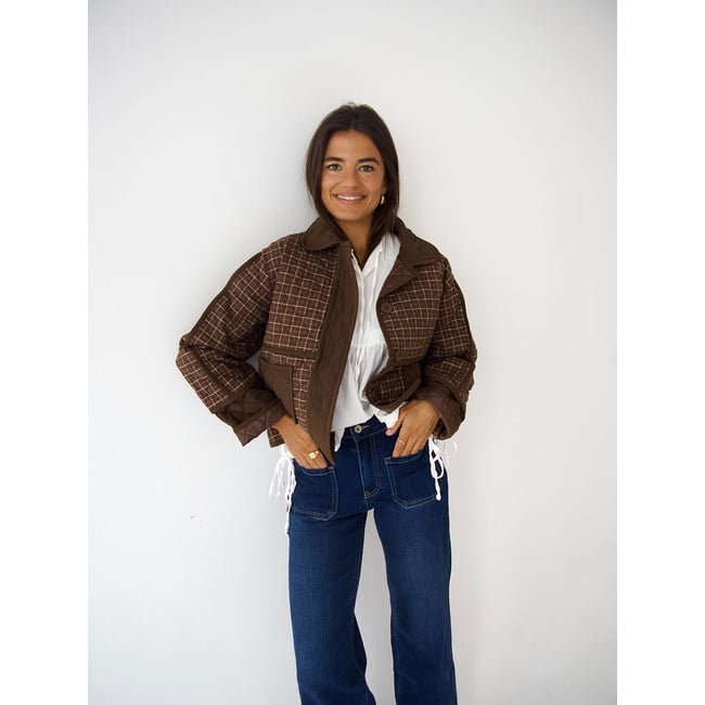 Veste carreaux grand col MILI marron <span itemprop=