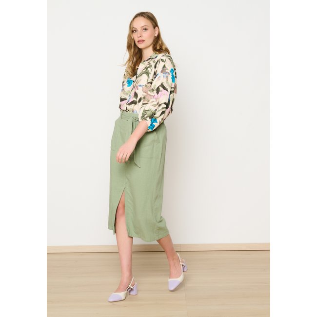 Jupe en lin avec fente khaki <span itemprop=