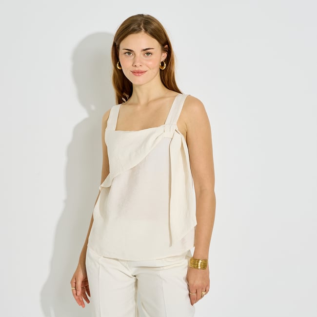 Débardeur fluide à col carré beige <span itemprop=