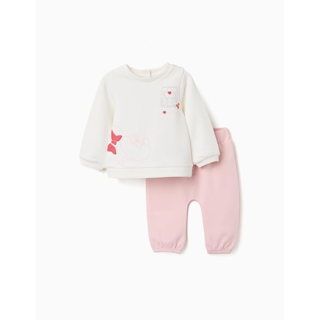 Ensemble en coton peigné avec imprimé Minnie blanc <span itemprop=