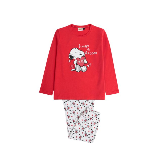 Pyjama pantalon top manches longues Peanuts In My Heart rouge <span itemprop=