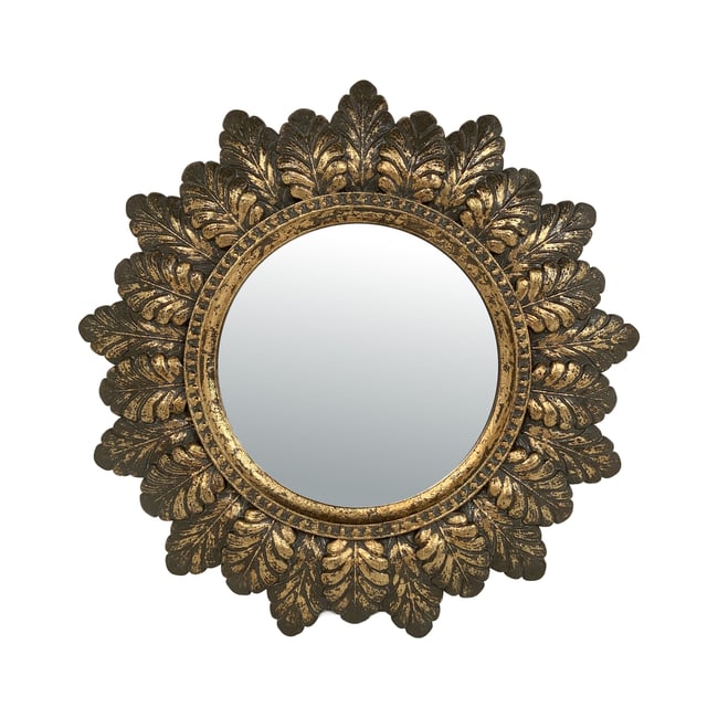 Miroir plumes rond patiné 18.6cm Couleur or <span itemprop=