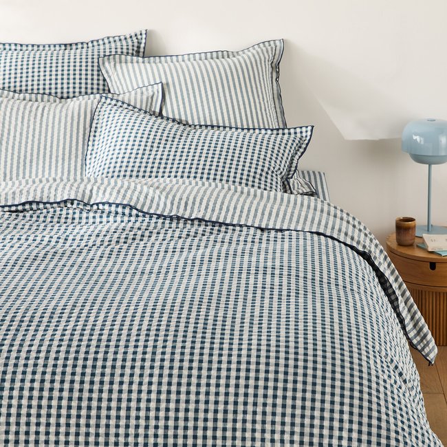 Housse de couette coton seersucker, COTTAGE BLEU bleu <span itemprop=