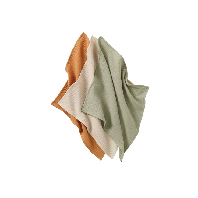 Lot de 3 langes unis en gaze de coton Bio* multicolore <span itemprop=