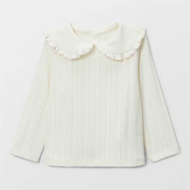 T-shirt à col manches longues unie en coton BIO GOTS ecru <span itemprop=
