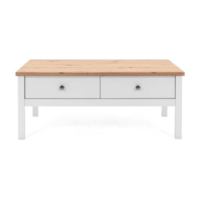 Table Basse 2 tiroirs L100 cm - Décor Blanc - BERGEN Couleur v002227 <span itemprop=