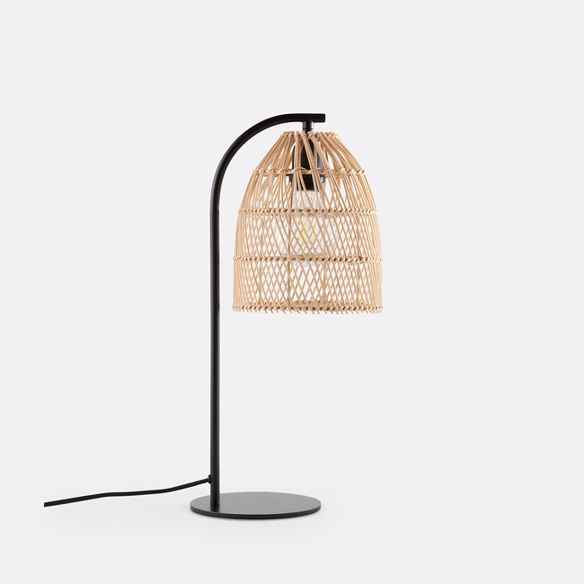 Tischlampe Dankia, Eisen und Rattan natur/schwarz <span itemprop=