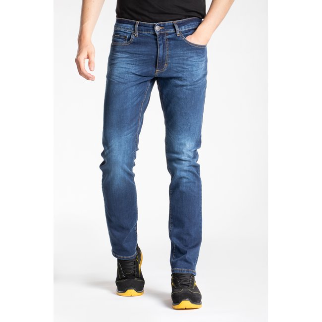 Jeans de travail coupe droite confort denim brossé stretch WORK8 bleu <span itemprop=
