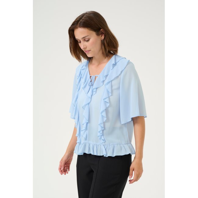 Blouse with short sleeve bleu soft chanbray <span itemprop=