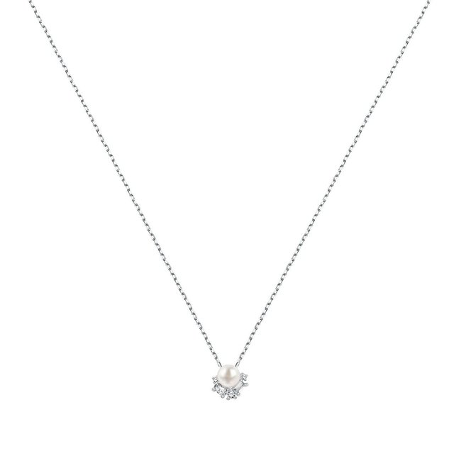 Collier en argent 925, perle synthétique et oxyde de zirconium argent et blanc <span itemprop=