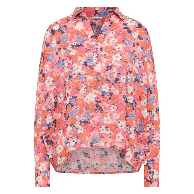 Blouse coupe fluide FEMME Mustang en coton rose fleurie à col v à revers rose <span itemprop=
