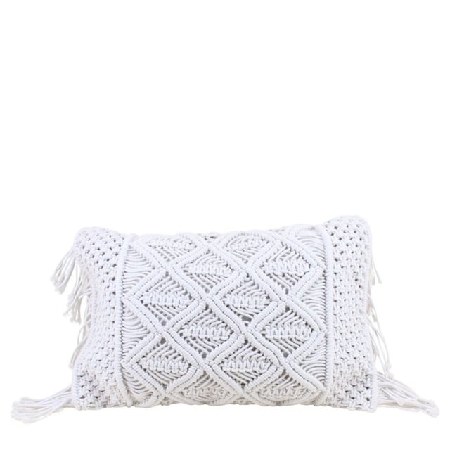 Coussin macramé en coton 40x60cm blanc <span itemprop=