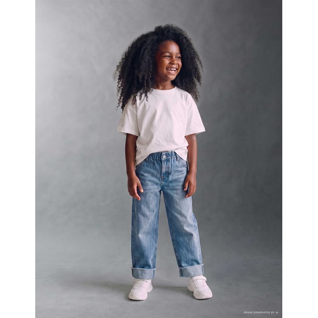 Jean en coton avec taille paperbag et ourlets repliés bleu <span itemprop=