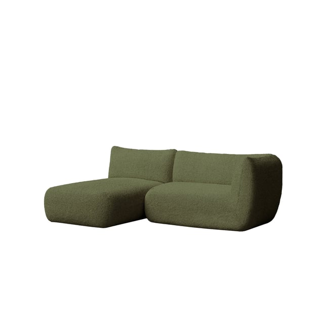 Canapé vert bouclé avec chaise longue gauche 230x148 cm - ARNAU Couleur vert olive bouclé <span itemprop=