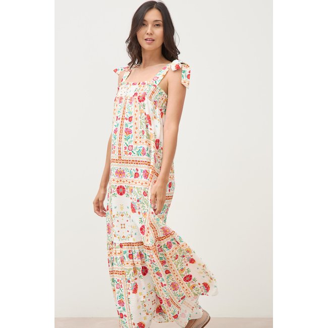 Robe bretelles col carré fluide blanc <span itemprop=