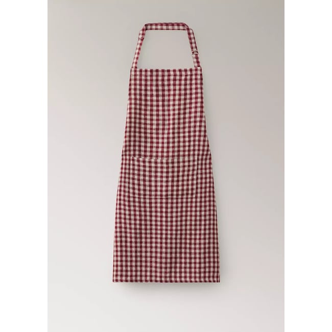 Tablier de Noël 100 % lin à carreaux rouge <span itemprop=