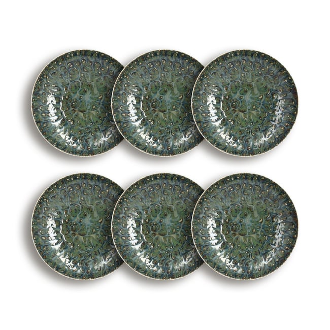 Lot de 6 assiettes creuses en porcelaine 21cm, VENUS Couleur bleu-vert <span itemprop=