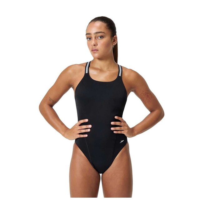 Maillot de bain 1 pièce motif/style logo noir <span itemprop=