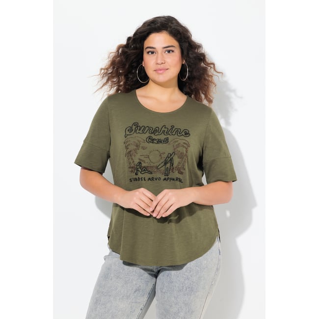 T-shirt Sunshine. Col rond et manches gris olive <span itemprop=