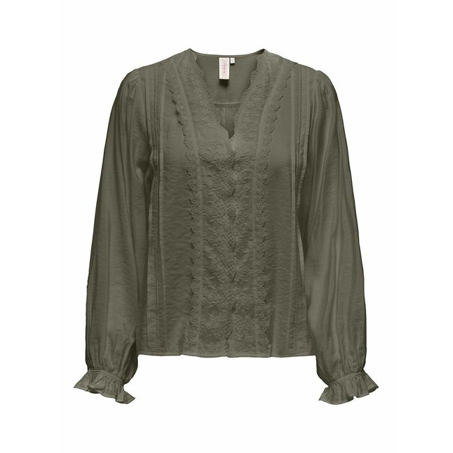 Bestickte Bluse khaki <span itemprop=