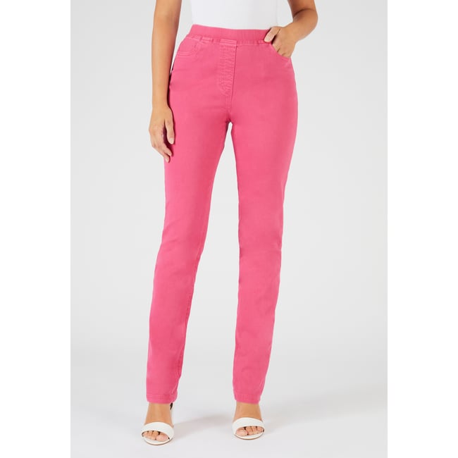 Pantalon gabardine extensible rose framboise <span itemprop=