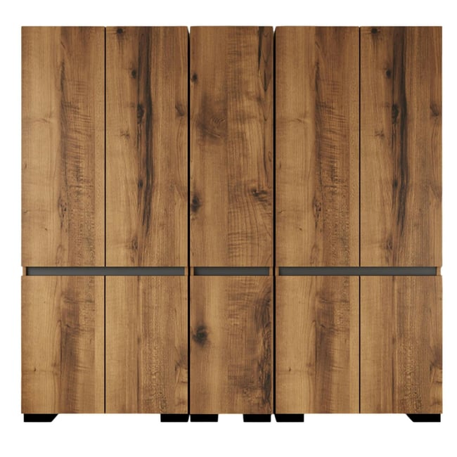 Dressing 10 portes 2 tringles décor noyer et anthracite 225 cm BYRON Couleur noyer <span itemprop=