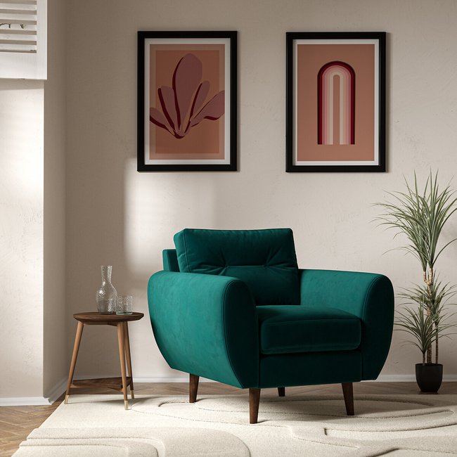 Ada Scandi Buttoned Velvet Armchair with Dark Wood Legs - SO'HOME