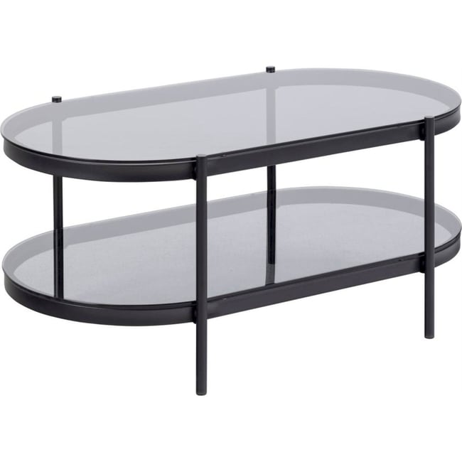Table basse ovale verre et métal AYKAL Couleur noir et verre fumé <span itemprop=
