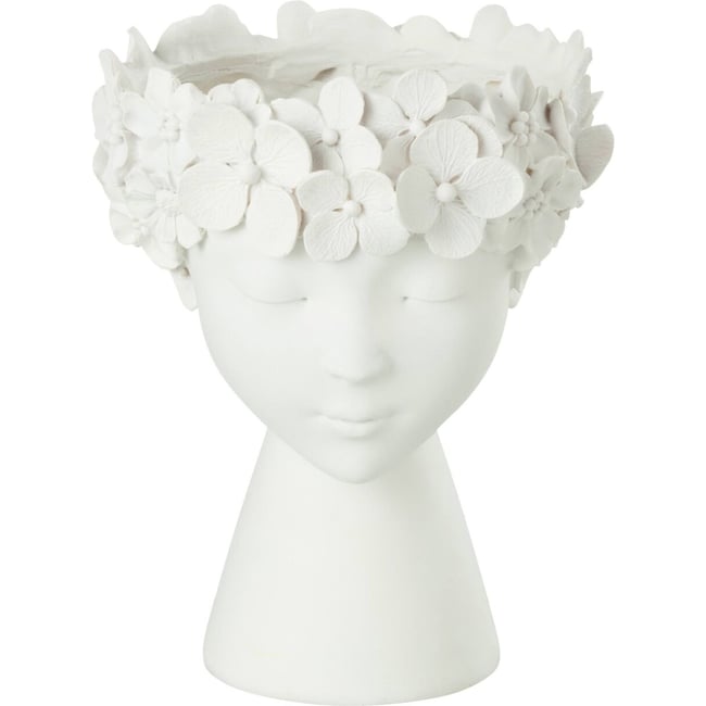 Cache-pot visage à fleurs Couleur blanc <span itemprop=