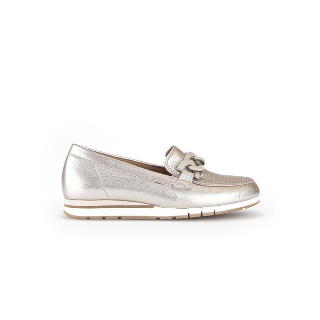 Ballerines en  à talon compensé doré <span itemprop=