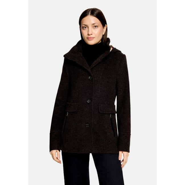 Veste en laine à capuche dark brown melange <span itemprop=